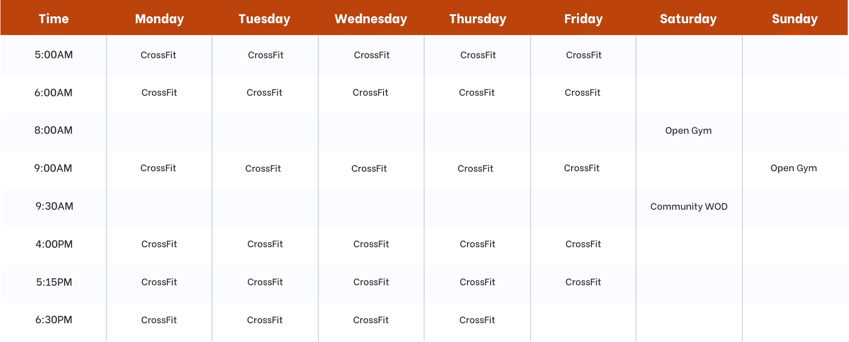 Cobra Command CrossFit Seasonal Schedule